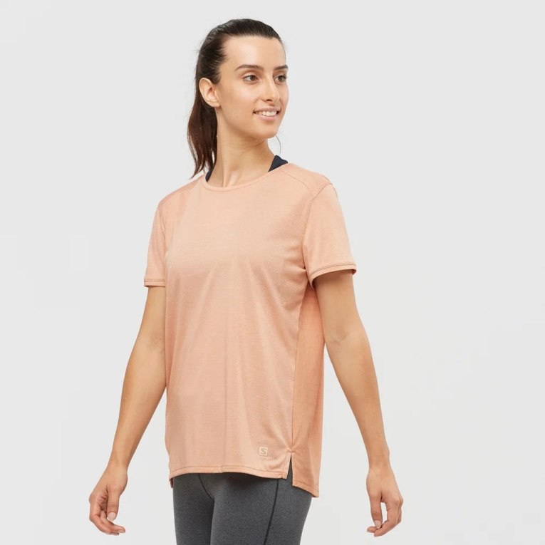 Salomon Outline Summer Short Sleeve Women\'s T-Shirts Coral | CA 98I27